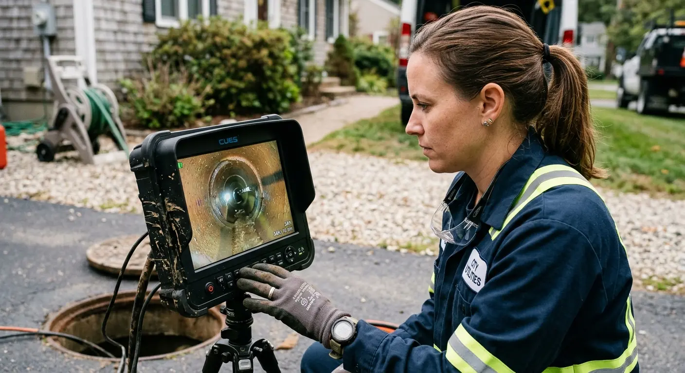Technician reviewing sewer camera inspection footage in Bellingham